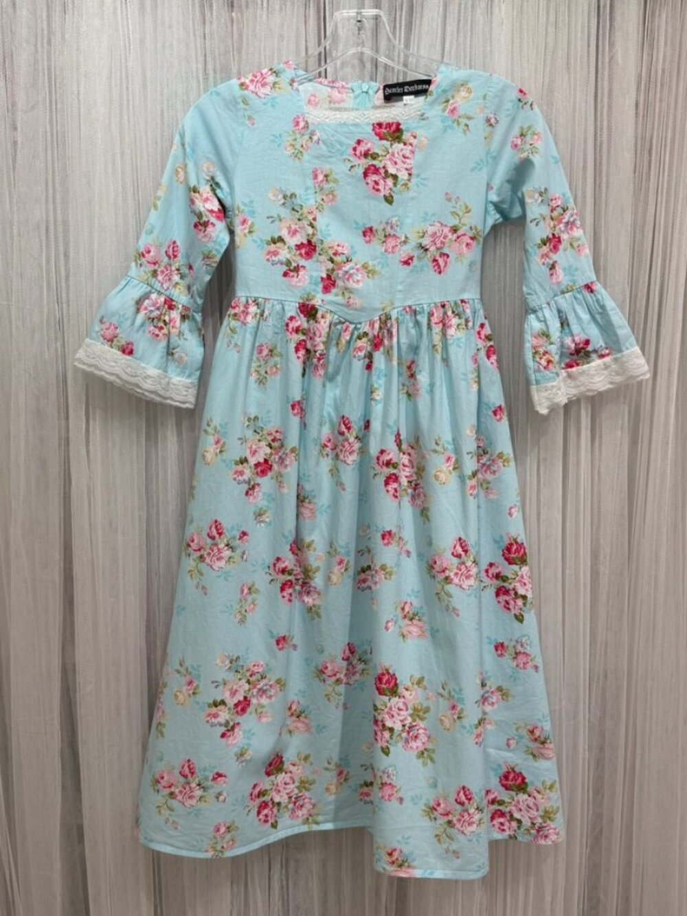 Scarlet Darkness Girls Floral Prairie Dress Blue Pink Cottagecore Lace 8-9Y